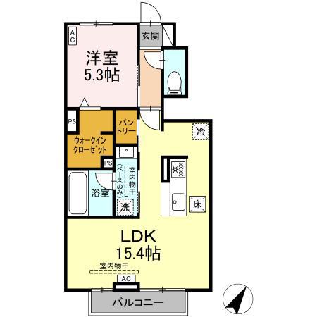 モンテファイブ(1LDK/1階)の間取り写真