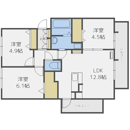 VILLETTA箱崎宮前(3LDK/3階)の間取り写真