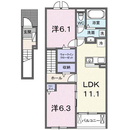 グリーンガーデン II(2LDK/2階)の間取り写真