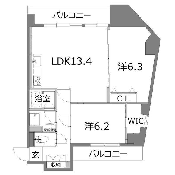 阪神ハイグレードマンション1番館(2LDK/8階)の間取り写真