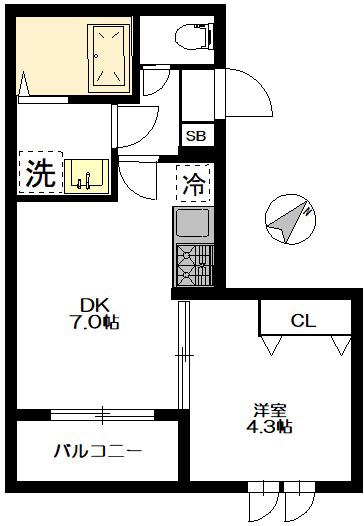 サンクトゥスコート上馬(1DK/1階)の間取り写真