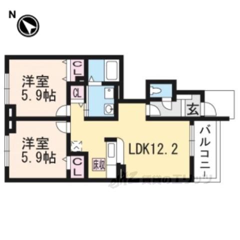 アッソラートⅠ(2LDK/1階)の間取り写真