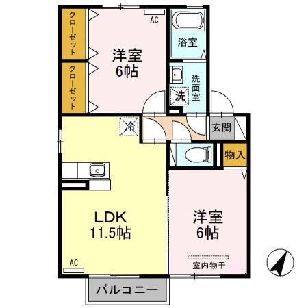 オリーブB 202(2LDK/2階)の間取り写真
