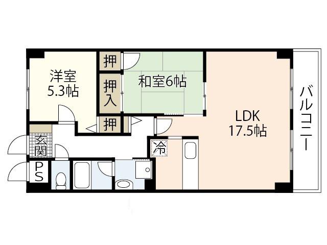 グランカーサ古江(2LDK/6階)の間取り写真