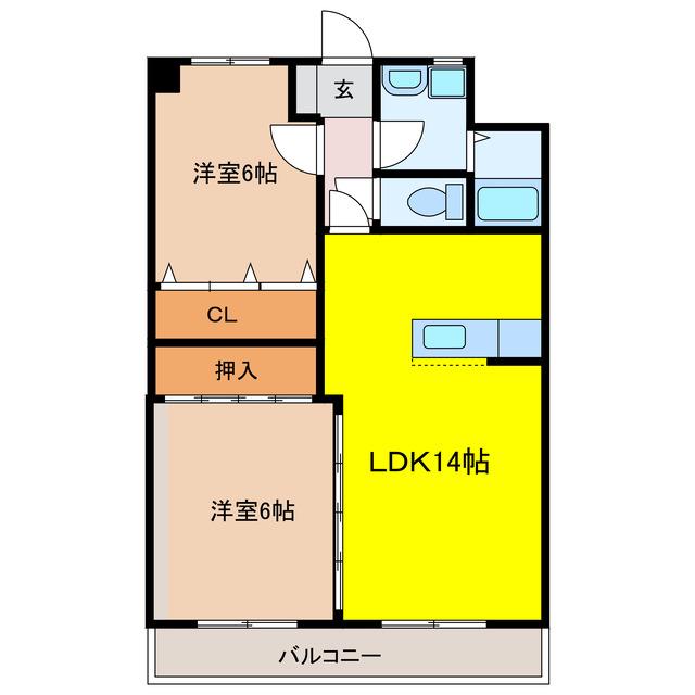 シャルムメゾン柚木(2LDK/3階)の間取り写真
