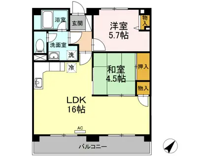 シュクレ川崎(2LDK/2階)の間取り写真