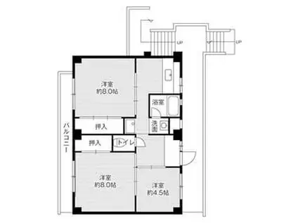 ビレッジハウス津田2号棟(3DK/4階)の間取り写真