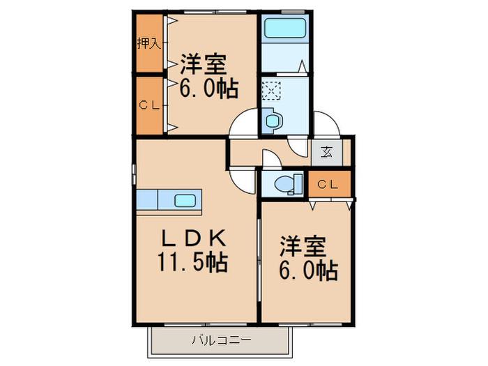 プロスタンス C棟(2LDK/2階)の間取り写真