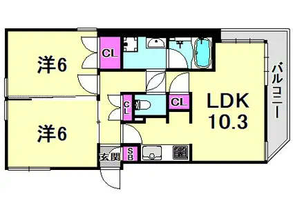 T-OUEST(2LDK/4階)の間取り写真