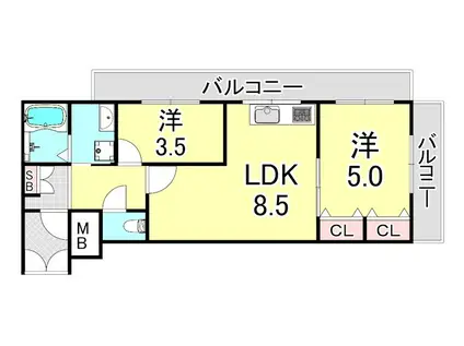 ライオンズマンション奥須磨(1SLDK/3階)の間取り写真