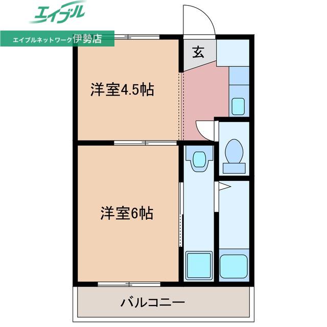 ヴィラナリー小俣 2号棟(2K/4階)の間取り写真