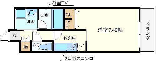 アーバネックス西長堀(1K/2階)の間取り写真