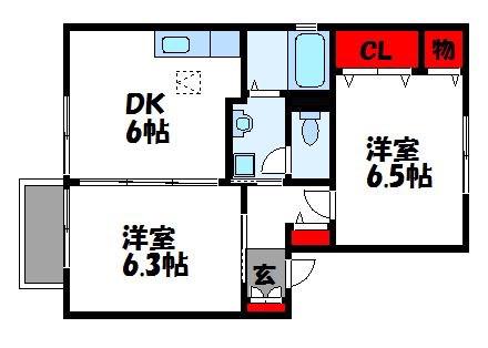 フルールS A棟(2DK/1階)の間取り写真
