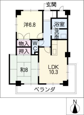 パークヒルズマンション(2LDK/4階)の間取り写真