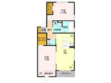 コートヤードKOBUSII(2DK/1階)の間取り写真