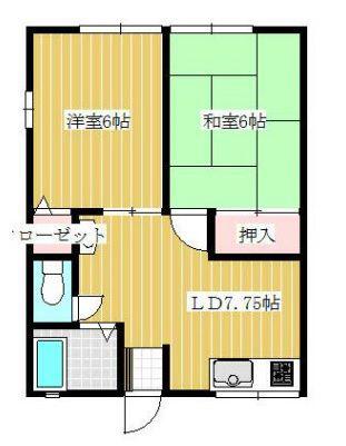 ピアふくなが(2DK/1階)の間取り写真