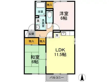 ヴィラアフェクションA棟(2LDK/2階)の間取り写真