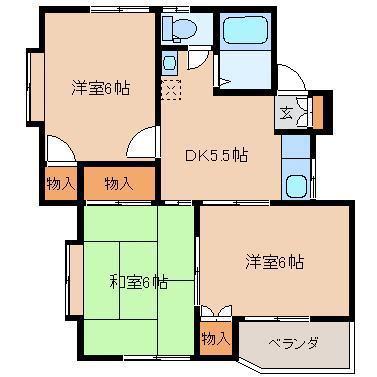 スカイハイツB(3DK/2階)の間取り写真