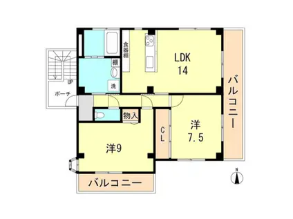 マンション北川(2LDK/2階)の間取り写真