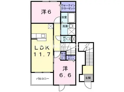 オルテンシアI(2LDK/2階)の間取り写真