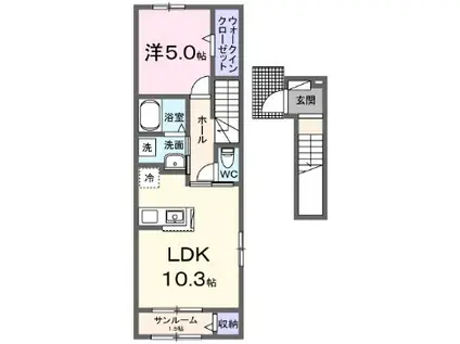 ルナテセラI(1LDK/2階)の間取り写真