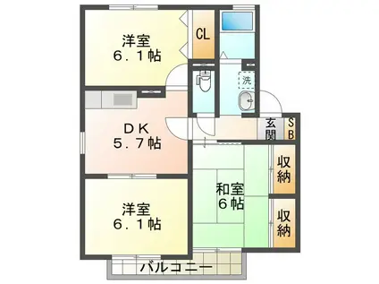 シャロームB棟(3DK/2階)の間取り写真