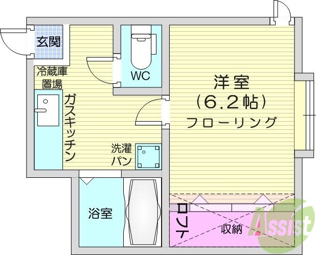 ホワイトキャッスル台原Ⅱ(1K/2階)の間取り写真