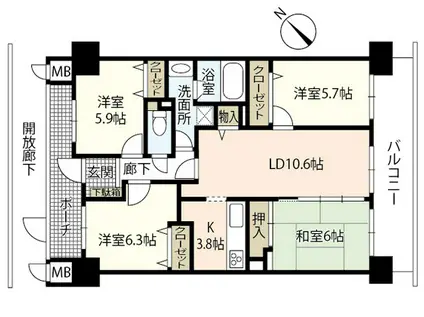 パルメゾン野間園弐番館(4LDK/10階)の間取り写真