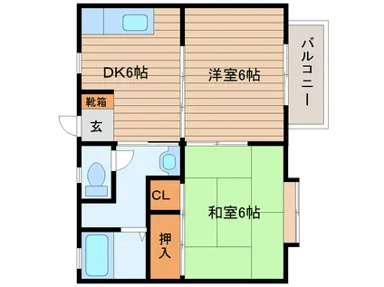 グランドール黒松(2DK/1階)の間取り写真