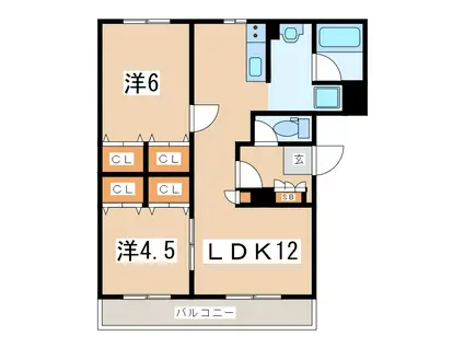 プロージェB棟(2LDK/3階)の間取り写真
