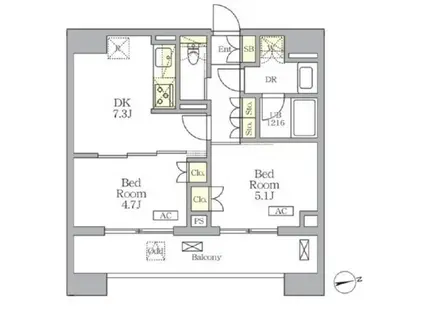 ザ・ライオンズフォーシア文京湯島(2LDK/11階)の間取り写真