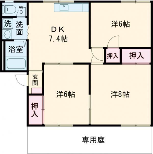 パストラル B棟(3DK/1階)の間取り写真