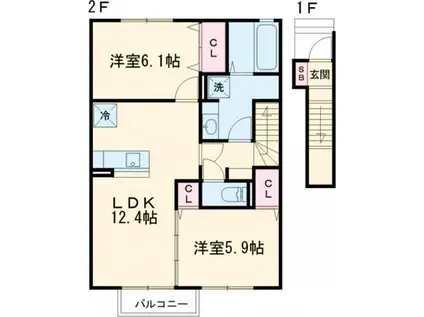 DーROOM 馬場山(2LDK/2階)の間取り写真