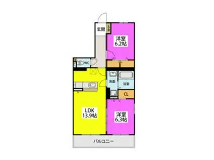 GRAN GRACE久留米南2(2LDK/4階)の間取り写真