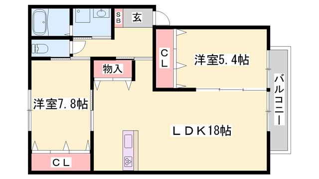 ラシャンス野里(2LDK/1階)の間取り写真