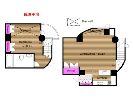  RF2ヶ月 メゾネット グリーンテラス元代々木 E(1LDK/1階)の間取り写真
