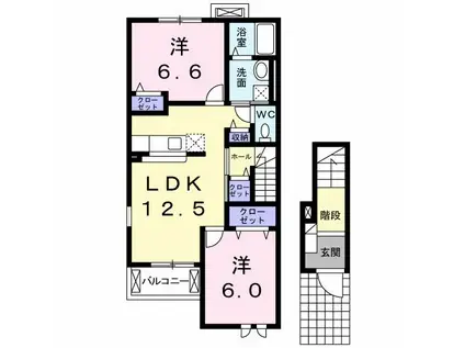 クラールB(2LDK/2階)の間取り写真