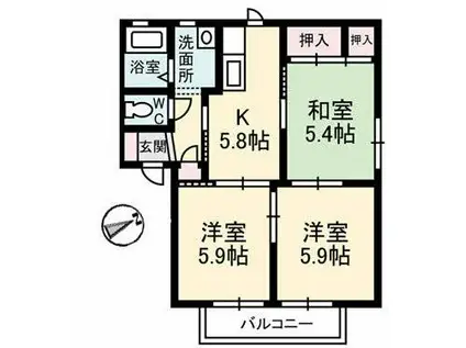 ツインマークウエストA(3K/1階)の間取り写真