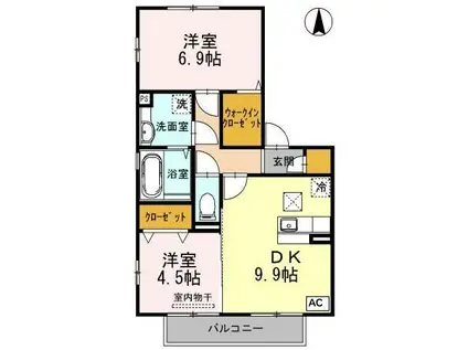 メゾンドソレイユ弐番館(2DK/1階)の間取り写真