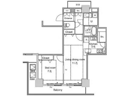 パシフィックロイヤルコートみなとみらい アーバンタワー(1LDK/15階)の間取り写真