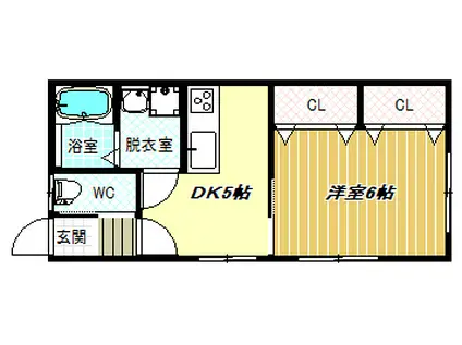 近鉄南大阪線 高鷲駅 徒歩16分 2階建 築51年(1DK/1階)の間取り写真