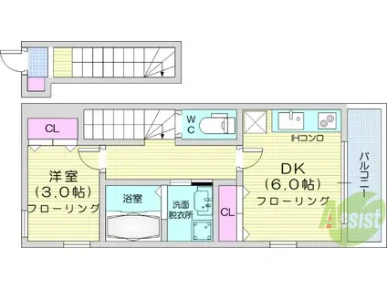 バーシティハウス子平町(1DK/2階)の間取り写真