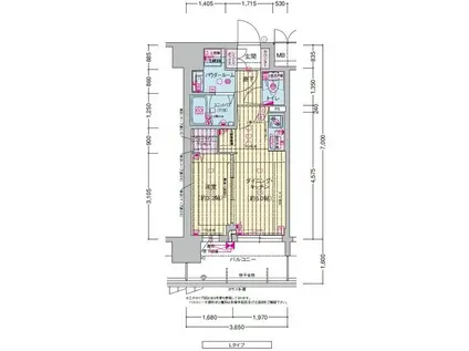 プレサンス東淀川駅前プローシェ(1DK/13階)の間取り写真