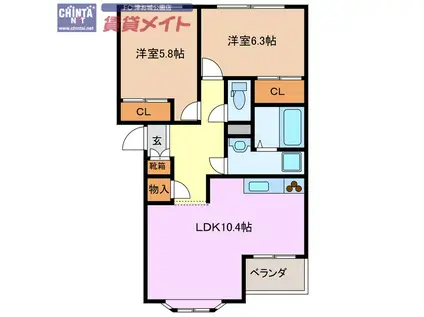 ポラリス(2LDK/1階)の間取り写真