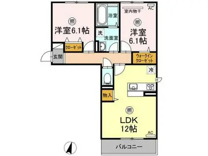 ディア・ベルジュI(2LDK/2階)の間取り写真