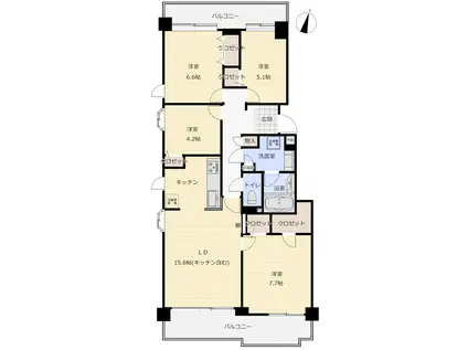 パークシティ本牧D棟(4LDK/1階)の間取り写真