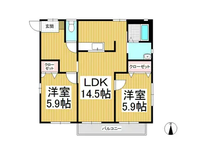 フロンティア徳間 C棟(2LDK/1階)の間取り写真