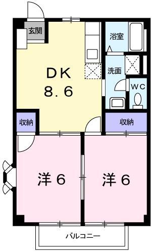 アメニティー白浜B(2DK/2階)の間取り写真
