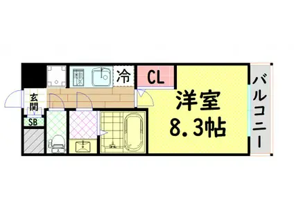 プレサンス谷町九丁目駅前(1K/2階)の間取り写真