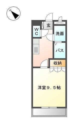 グランヴェルデ月平(1K/1階)の間取り写真